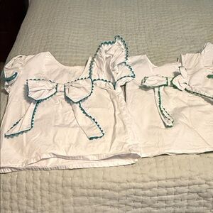 2 Bella Bliss White Girls' Large Bow Back with Trim Tops